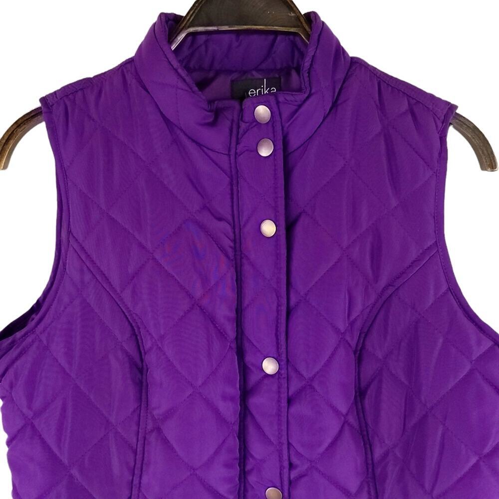 Erika Sloan Quilted Vest Zip-snap Front Purple - Picture 2 of 9